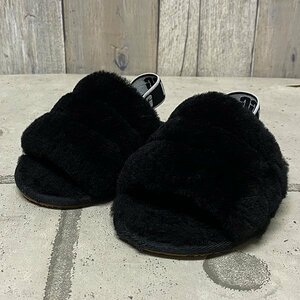 UGG・FLUFF YEAH SLIDE◇アグ　フラッフ イヤー スライド◇ブラック　子ども用　15cm　美品