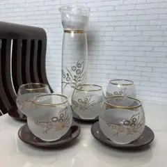 冷茶コップ・ピッチャーセット カメイガラス 金彩 菊 昭和レトロ