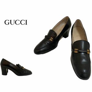 OLD GUCCI オールドグッチ GUCCI VINTAGE グッチ ヴィンテージ 90s MADE IN ITALY ダブルG GGロゴ レザーヒールパンプス 36 B アーカイブ