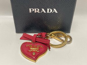 【5t033185】PRADA プラダ バッグチャーム キーホルダー サフィアーノ ハート ゴールド金具 ピンク系 レディース 箱付き