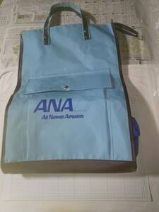 ANA、ローラー付手さげバッグ、飛行機グッズ、昭和レトロ？、水色