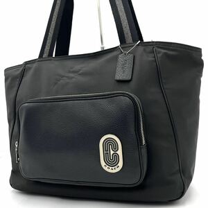 1円~/極美品● コーチ COACH トートバッグ ビジネスバッグ ブリーフケース 肩掛け A4 Cロゴ ナイロン レザー ブラック 近大モデル