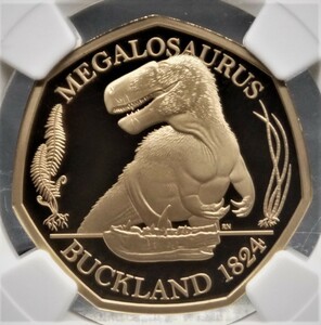 【最高鑑定】激レア「イギリス 2020年 恐竜シリーズ メガロサウルス 英国 50ペンス金貨 発行360枚　PF70 ULTRA CAMEO　1枚」のご紹介です