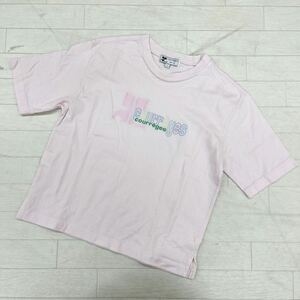 1414◎ courreges クレージュ トップス Tシャツ カットソー 半袖 クルーネック ビック ロゴ 刺繍 ピンク レディースL