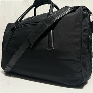 1円【入手困難型】グッチ GUCCI 2way ボストンバッグ トラベル バック ビジネス 旅行鞄 大容量 A4可 レザー ロゴプレート 2室 ブラック 黒