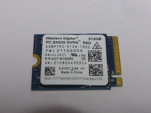WD SN530 SSD M.2 NVMe Type2230 Gen 3x4 512GB 電源投入回数1372回 使用時間903時間 正常99% SDBPTZ-512G-1002 中古品です