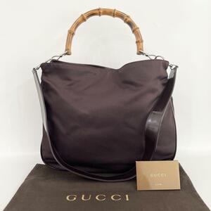 《大特価！》 GUCCI ショルダーバッグ 2way 肩掛け バンブー キャンバス 自00041