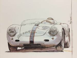 【正規品 絶版】Bowイラスト ポルシェ 550A スパイダー カーマガジン 119 Porsche 550A Spyder アンティーク クラシックカー 旧車 絵