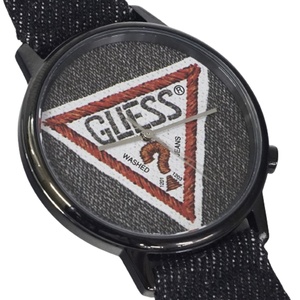 w♪GUESS ゲス 腕時計 V1014M2 ブラック 時計 デニム レザー 男女兼用 未使用保管品