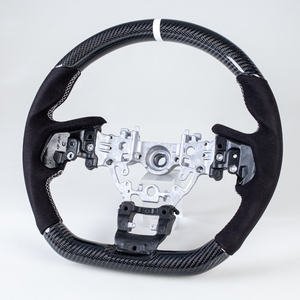 スバル用 WRX 2022-2023 D型 ステアリング ホイール ハンドル カーボンx本革スエードx白い輪デザイン