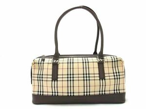 1円 BURBERRY バーバリー ノバチェック キャンバス×レザー トートバッグ ショルダーバッグ レディース ベージュ系×ブラウン系 BI1951