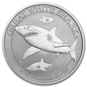 [保証書・カプセル付き] 2014年 (新品) オーストラリア「頬白鮫・ホオジロザメ・グレイトホワイトシャーク」純銀 1/2オンス 銀貨