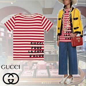 GUCCI☆グッチ☆19SSコレクションモデル!!ボーダーデザイン!!レッド＆アイボリーカットソー美品試着程度!!