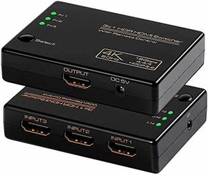 HDMI切替器2.0 HDMI分配器 HDMIセレクター 3入力1出力 4K@60Hz HDCP2.2 リモコン付き 自動手動切り替え PS5、PS4 Pro、PS3、Xbox など対応