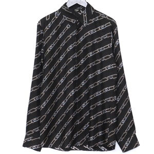 FENDI Black silk shirt featuring fendi chain-link print サイズ39 ブラック FS0585 AL2M フェンディ 総柄プリント シルク 長袖シャツ