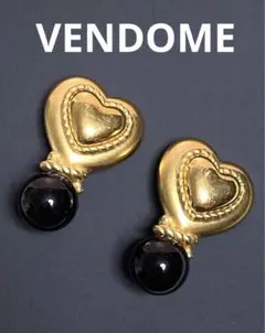 良品　VENDOME  ヴィンテージ　ハート　黒金　大振り　イヤリング