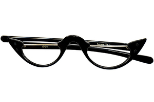 より一歩踏み込んだニクいONLY VINTAGE DESIGN1960s イタリア製デッド FRAME ITALY 1/2 eye 五角星RIVETハーフアイ BLACK 老眼鏡 42/26実寸