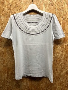 ハレ HARE デザインTシャツ 刺繍デザイン サークルボーダー Uネック ボックスカット 半袖 ショートスリーブ 綿100% S グレー系 メンズ