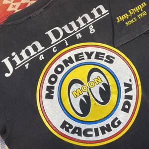 激レア入手困難!90s初期MADE IN USA製赤HタグHanes BEEFY-T MOONEYES×Jim Dunn racingムーンアイズ アイボールSingle Stitch TシャツM企業