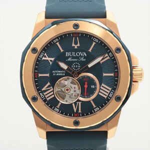 ■ 1円 ～ 正規 中古品 参定7.2万■ BULOVA ブローバ ■ マリンスター 98A227 ■箱保 自動巻き RG PG ネイビー 青 オープンハート メンズ