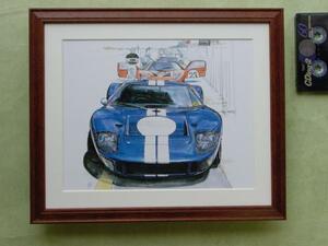 ■BOWイラスト■フォードGT40■Ford木製額入り196■