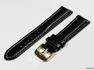 ラグ幅：20mm ブラック コードバン 本革 レザーベルト ハンドメイド ゴールド尾錠付き レザーバンド 腕時計ベルト LB101