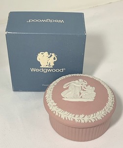 美品！Wedgwood ウェッジウッド ジャスパー 丸型 小物入れ ピンク 箱付き 直径 約7.5cm