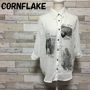 【人気】CORNFLAKE プリント 半袖シャツ ホワイト サイズL レディース/6343