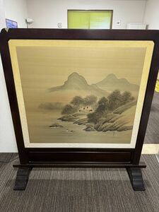 伝統工芸品 衝立 アンティーク 家具 和風 パーテーション 木製 手描き 山水画