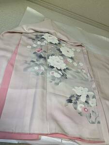 訪問着　正絹　ぼかし　牡丹　花　華　蕾　紗綾形　ピンク色地　着物　和服　和装　着物コーデ　リメイク　衣装　百貨店　高級