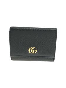 GUCCI◆3ツ折サイフ_GGマーモント/レザー/BLK/レディース