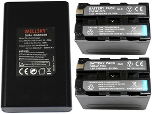新品 SONY ソニー NP-F950 NP-F960 NP-F970 互換バッテリー 7400mAh 2個 & デュアル USB 急速 互換充電器 バッテリーチャージャー BC-VM10 