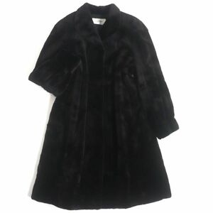 美品▼MOONBAT ムーンバット MINK シェアードミンク 本毛皮ロングコート ブラック 毛質柔らか◎