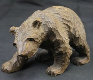 時代物 木彫り 熊の置物 ガラス眼 全長16cm 全高10cm程度