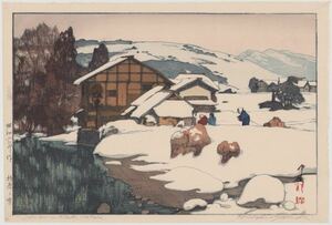 hana_desu15 真作 吉田博「柏原之雪」昭和2年(1927)新版画 本物 浮世絵 木版画 錦絵 風景画 直筆サイン Hiroshi Yoshida ukiyoe