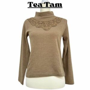 Tea Tam ティータム レディース トップス 長袖 タートルネック トレーナー 刺繍 かわいい エレガント 薄ブラウン M inp1-337