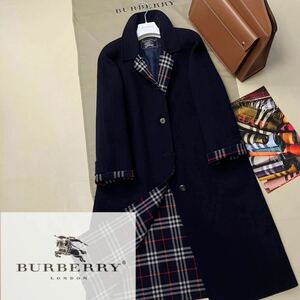 M44【最高級贅沢カシミヤ】参考価格18万●超美品BURBERRY●鮮やかなノバチェック!ウールステンカラーコート バーバリーコート レディース 