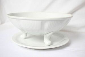 フランス アンティーク PILLIVUIT 古い陶器のイチゴ用のお皿 受け皿付き 白色 美品
