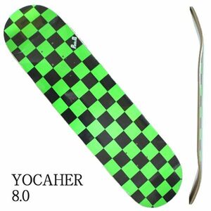 YOCAHER BLANK DECK CHECKER NEON GREEN 8.0 DECK SK8 スケートボード/スケボーデッキ チェッカー [返品、交換不可]