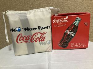 非売品　コカ・コーラ (Coca-Cola ) カップ&ソーサーとお買い物袋(スーパーなどのレジカゴに被せてご使用できます。)