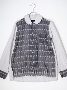 tricot COMME des GARCONSトリココムデギャルソン 2019SS 染色加工フラワー刺繍シフォン切替ラウンドカラー丸襟ブラウスシャツ[LSHA72692]