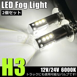 H3 H3a LED バルブ 2個 80W級 ホワイト フォグ ランプ 12V/24V兼用 トラック グランド プロフィア クオン スーパーグレート ギガ/20-48