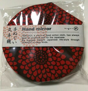 5959　*nugoo*注染め手拭い地　手鏡　「菊小紋・赤」