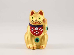 中湯川土人形 金の招き猫 左手上げ 郷土玩具 福島県 民芸 伝統工芸 風俗人形 置物
