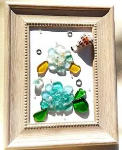 『紫陽花～山吹』シーグラスアート  天然ベビーパール使用