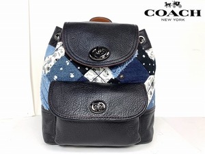 新品同様★完売モデル☆ コーチ COACH デニム ミニ ターンロック キャニオン キルト レザー リュックサック バックパック ★37743