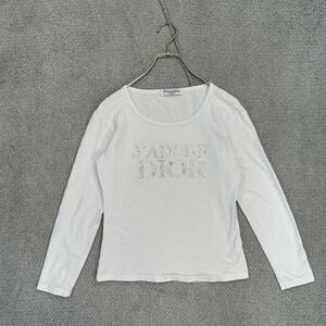 Christian Dior boutique クリスチャンディオール ラインストーン 長袖Tシャツ サイズM相当 ロンT コットン レディース トップス 最落なし