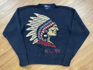 Polo by Ralph Lauren ポロ ラルフローレン INDIAN CHIEF HEAD SWEATER インディアン ヘッド セーター コットン サイズL