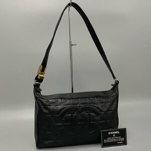 1円 極 美品 シール カード有 6番台 CHANEL シャネル チョコバー レザー デカココ ミニ セミ ショルダーバッグ ブラック 94911