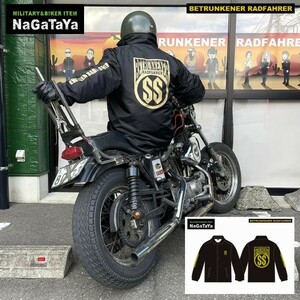 BETRUNKENER RADFAHRER ベェトォンナ ラドファ エンブレム 裏ボア仕様 コーチジャケット ブラック×ゴールド XLサイズ バイカーウェア